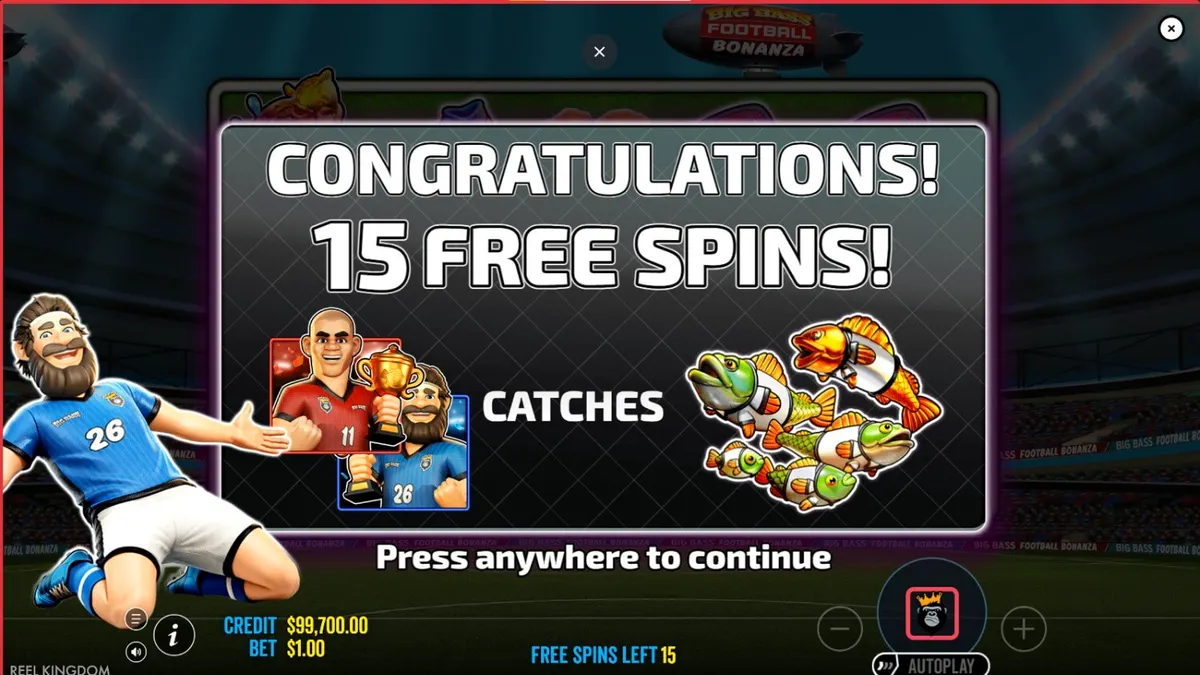Tampilan visual slot Big Bass Football Bonanza dengan tema lapangan sepak bola